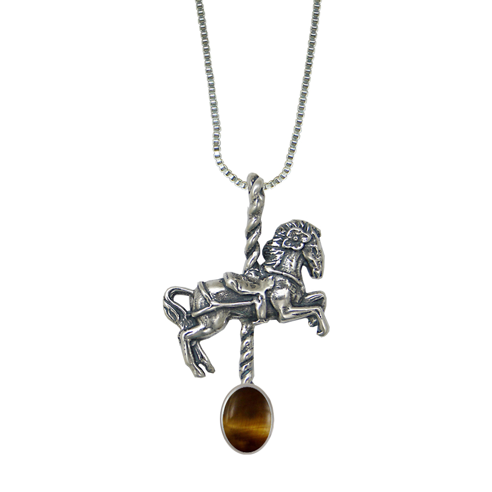 Sterling Silver Carousel Horse Pendant With Tiger Eye